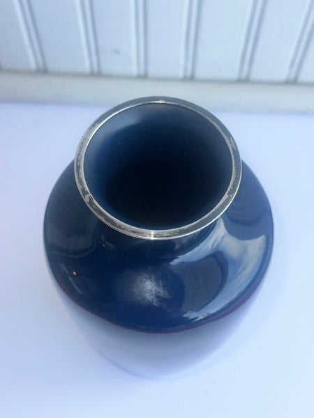 Japanese Cloisonne Vase. Hayashi Kodenji (1831-1915) Dark Blue, Flowers, Birds