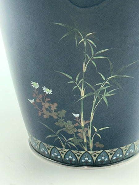 Japanese Cloisonne Vase. Hayashi Kodenji (1831-1915) Dark Blue, Flowers, Birds