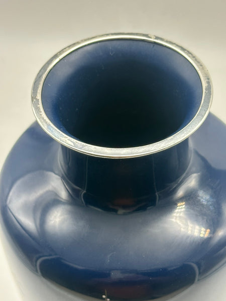 Japanese Cloisonne Vase. Hayashi Kodenji (1831-1915) Dark Blue, Flowers, Birds