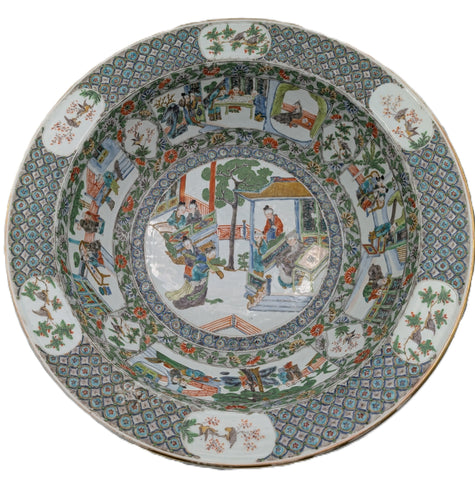 Chinese Porcelain Bowl. Famille Verte Qing Dynasty. Mid 19th Century. 16"