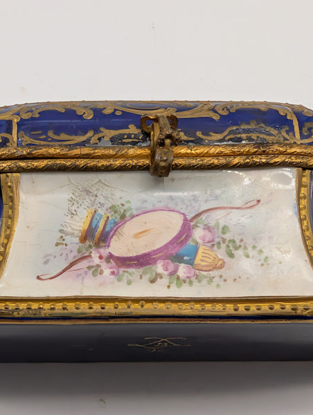 Dressing Table or Jewelry Box. French Sevres Porcelain. Cherubs. Signed Painay