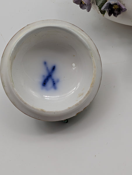 Miniature Teapot. German Meissen Porcelain Raised Flowers. 19th Century