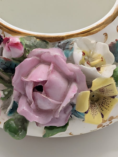 Miniature Teapot. German Meissen Porcelain Raised Flowers. 19th Century