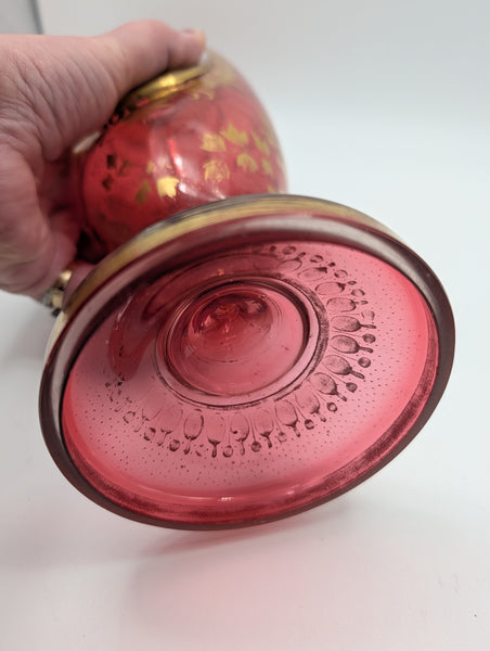 Bohemian Art Glass Vase. Cranberry with Portrait and Gilding. 19th C. 13 1/2" H