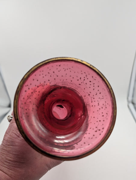 Bohemian Art Glass Vase. Cranberry with Portrait and Gilding. 19th C. 14" H