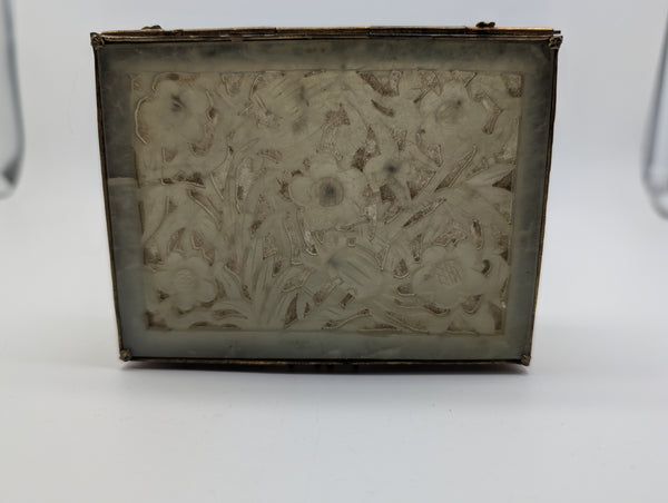 Chinese Serpentine Jade Box. Pierced Flowers and Leaves. Circa 1920.
