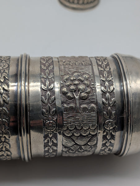 Cylinder Document Box Large Scroll Holder on Stands. India 925 Silver. 17 1/2"