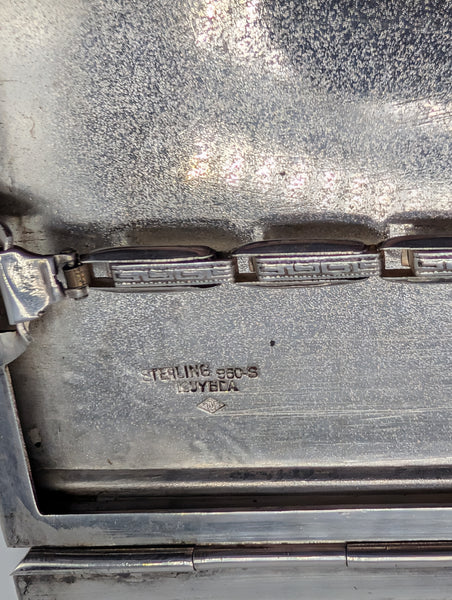 Cigarette Case. Japanese .960 Silver. K. Uyeda. Mandarin Ducks Cherry Blossoms