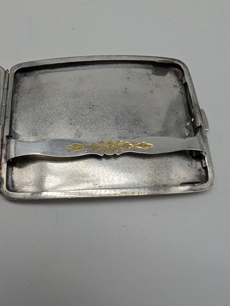 Vintage Japanese .950 Silver Cigarette Case. Pagoda Mountains. YUBI.