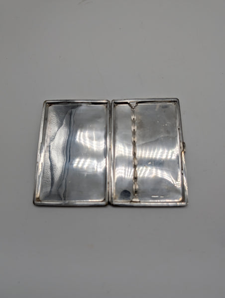 Cigarette Case. Japanese 950 Silver. Geisha, Bridge, Pagoda. Gilding and Niello