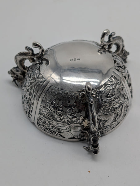 Chinese Export Silver Pierced Dragon Bowl. WC Maker Mark. Circa 1890