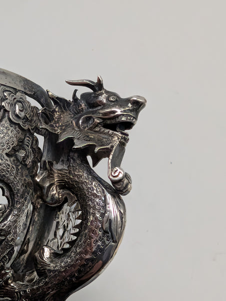 Chinese Export Silver Pierced Dragon Bowl. WC Maker Mark. Circa 1890