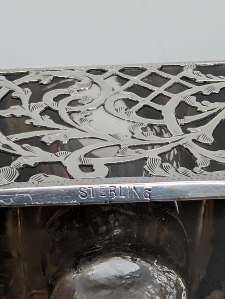 Antique Inkwell. Crystal Bottle with Sterling Silver Overlay. 2 1/4" 2 1/4"