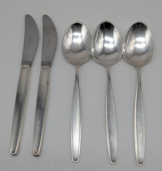 Georg Jensen Denmark Sterling Silver Cypress Pattern. Mid Century. 75 pieces.