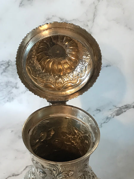 Scottish George III Sterling Silver Coffee Pot. Repousse. Late 18th Century. 12"
