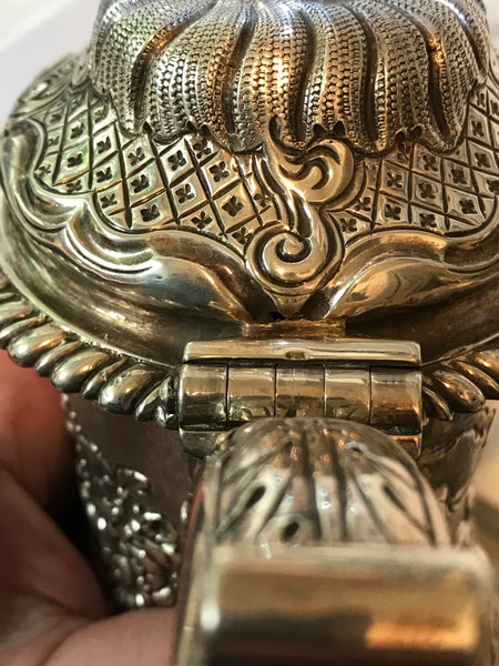 Scottish George III Sterling Silver Coffee Pot. Repousse. Late 18th Century. 12"