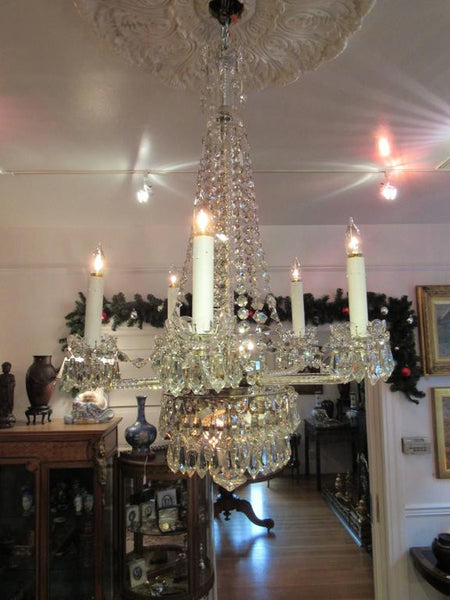 Large Unusual Crystal Chandelier, Early 20th Century