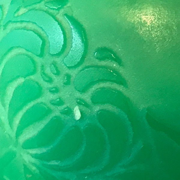 Steuben Acid Etched Green Glass Vase Mounted as Lamp. 14" H