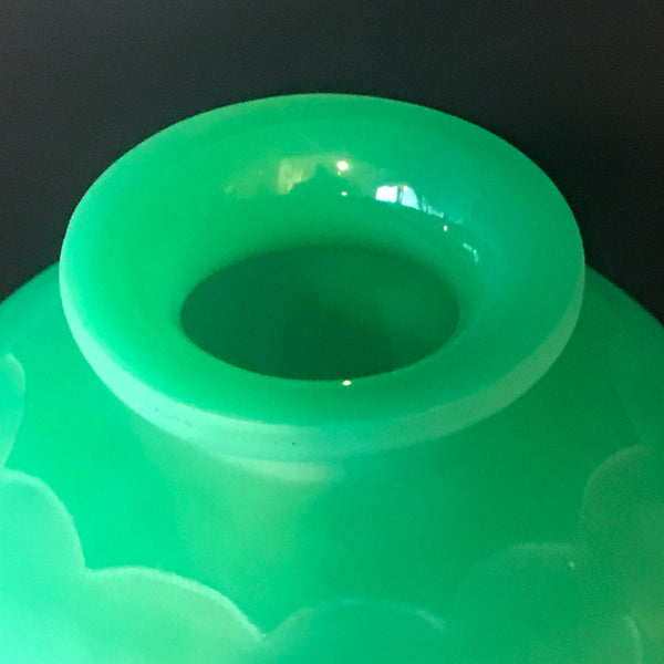 Steuben Acid Etched Green Glass Vase Mounted as Lamp. 14" H