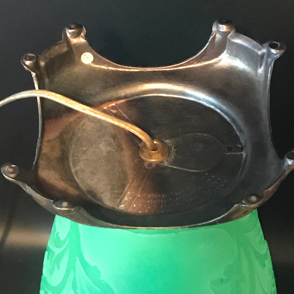 Steuben Acid Etched Green Glass Vase Mounted as Lamp. 14" H