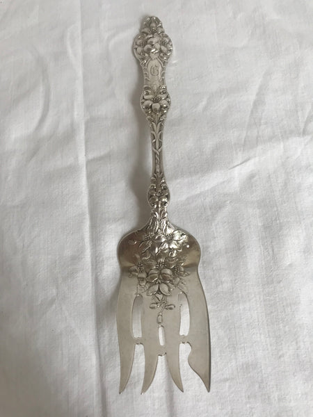 Cold Meat Fork. Sterling Silver Alving Old Orange Blossom. G monogram. 9"