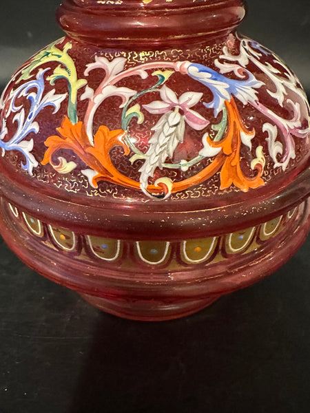 Moser Enameled Cranberry Glass Pitcher. Circa 1900. 6 1/4" H.