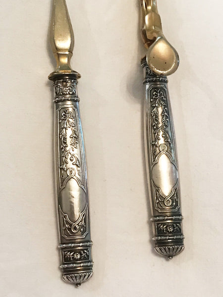 19th Century French Silver Ice Tongs and Ladle Cased Set