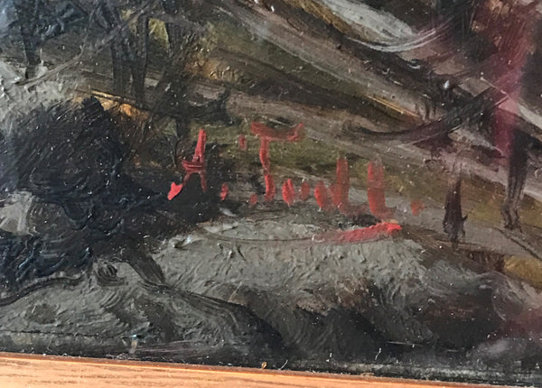 Original Oil Painting on Board. European Village 19th Century.