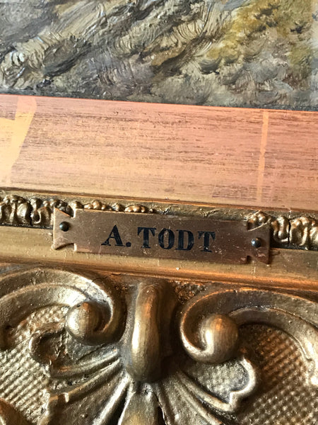 Original Oil Painting on Board. European Village 19th Century.