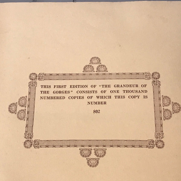 1st Edition The Grandeur of the Gorges by Donald Mennie. #802/1000. 1926