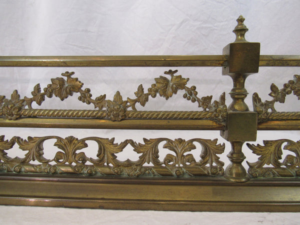 French Brass Fireplace Fender 19th Century. Pierced Grapes and Leaves